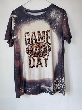 Gray White Bleached Splatter Short Sleeve Game Day Graphic Print Crew Neck Large